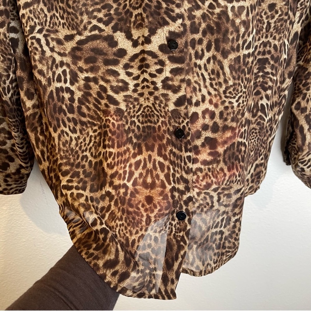 The Kooples Leopard Print Button Up Top Size XXS Semi Sheer Blouse Mobwives - Picture 9 of 13